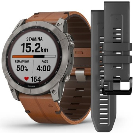 Купить Garmin Fenix 7x Sapphire Solar Titanium / Chestnut Leather Band  Garmin Fenix 7x Sapphire Solar Titanium / Chestnut Leather Band