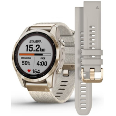 Garmin Fenix 7s Sapphire Solar Cream Gold Titanium / Cream Heathered Nylon Band